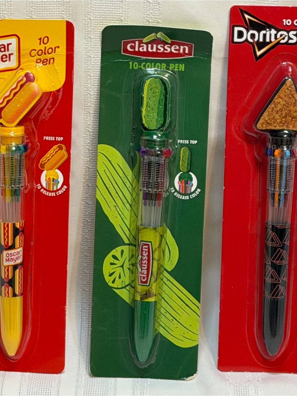 3 Pc Set Oscar Mayer Wiener, Clausen Pickle, Nacho Cheese Doritos 10 Color Pens